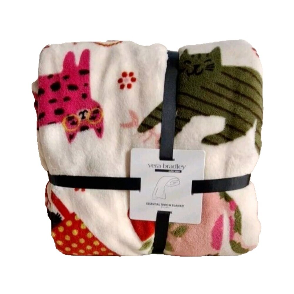Vera Bradley Essential Throw Blanket Herding Cats Blanket in Seedpearl 50" x 80"